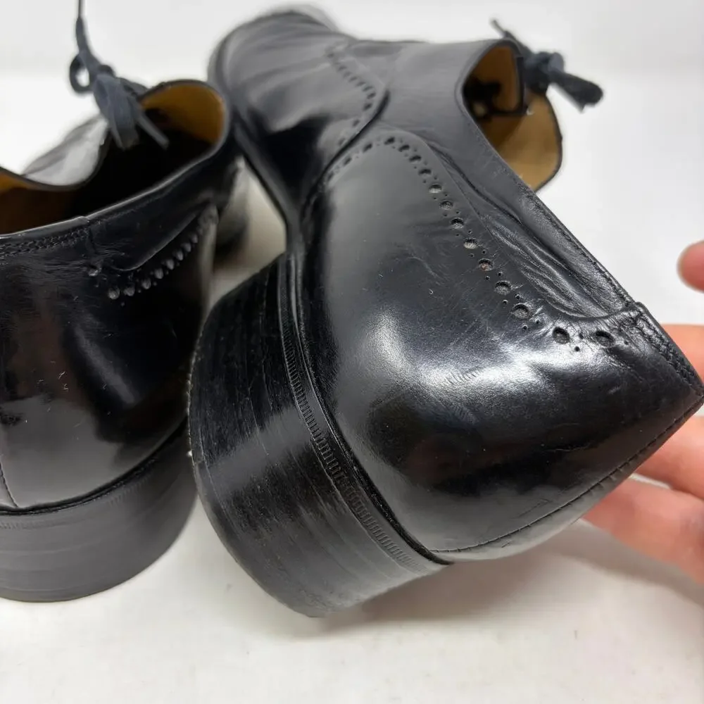 VTG R Martegani Oxford Wingtip Brogues Mens 10.5 D Black Leather Made In Italy
